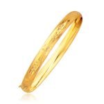 Classic Floral Carved Bangle in 14k Yellow Gold 6mm Wide