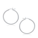 14k White Gold Simple Tiny Hoop Earrings Polished (2x30mm)