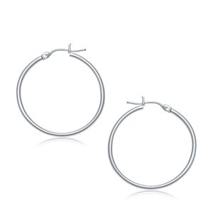 14k White Gold Simple Tiny Hoop Earrings Polished (2x30mm)