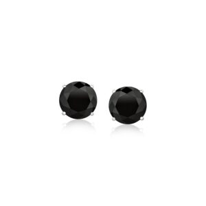 14k White Gold Stud Earrings with Black Faceted Cubic Zirconia (6mm)