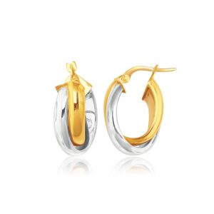 Intertwined Oval Hoop Earrings 14k Two-Tone Gold Double Row