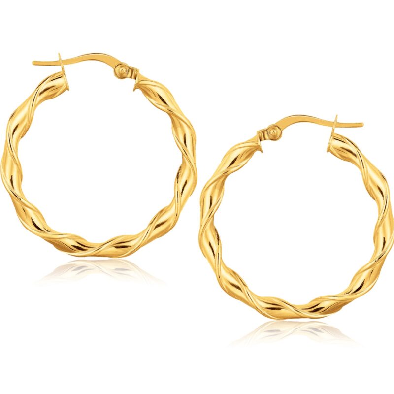 14k Gold Hoop Earrings Small Spiral Surface (25mm)