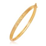 Real 14k Yellow Gold Diamond Cut Dome Bangle 5.5mm for Thin Wrists and Childrens