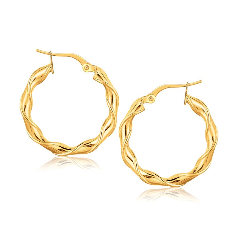 14k Gold Hoop Earrings Spiral Surface (20mm)