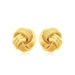 14k Gold Love Knot Stud Earrings with Ridge Texture