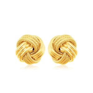 14k Gold Love Knot Stud Earrings with Ridge Texture