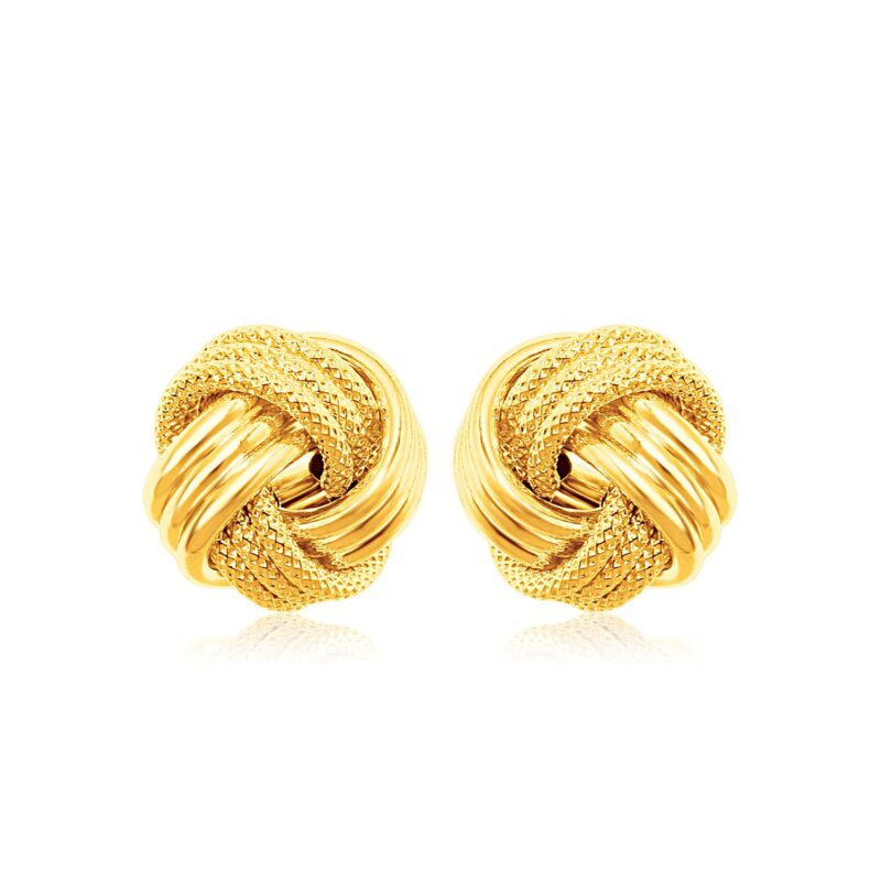 14k Gold Love Knot Stud Earrings with Ridge Texture