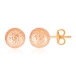 14k Rose Gold Ball Post Earrings with Crystal Cut Texture (7mm)
