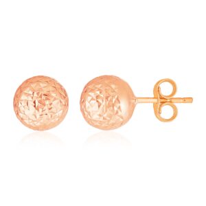 14k Rose Gold Ball Post Earrings with Crystal Cut Texture (7mm)