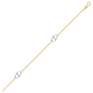 14k Two Tone Gold Intertwined Heart Anklet