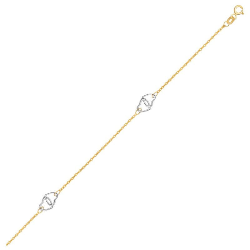 14k Two Tone Gold Intertwined Heart Anklet