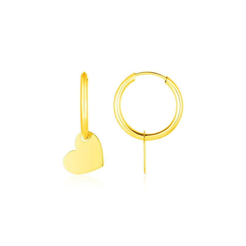 14K Gold Hoop Polished Earrings with Hearts