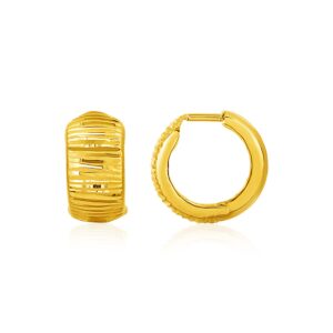 10k Gold Hoop Earrings Reversible Textured and Smooth Snuggable