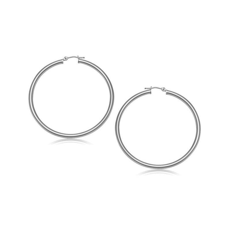 10k White Gold Short Hoop Earrings (3x25mm)