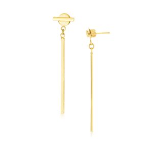 14k Gold Bar and Disc Drop Earrings