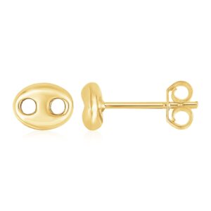14K Gold Mariner Link Button Post Stud Earrings