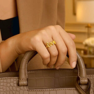 14k Yellow Gold Love Script Ring