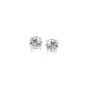 Faceted White Cubic Zirconia Stud Earrings 14k White Gold 3mm