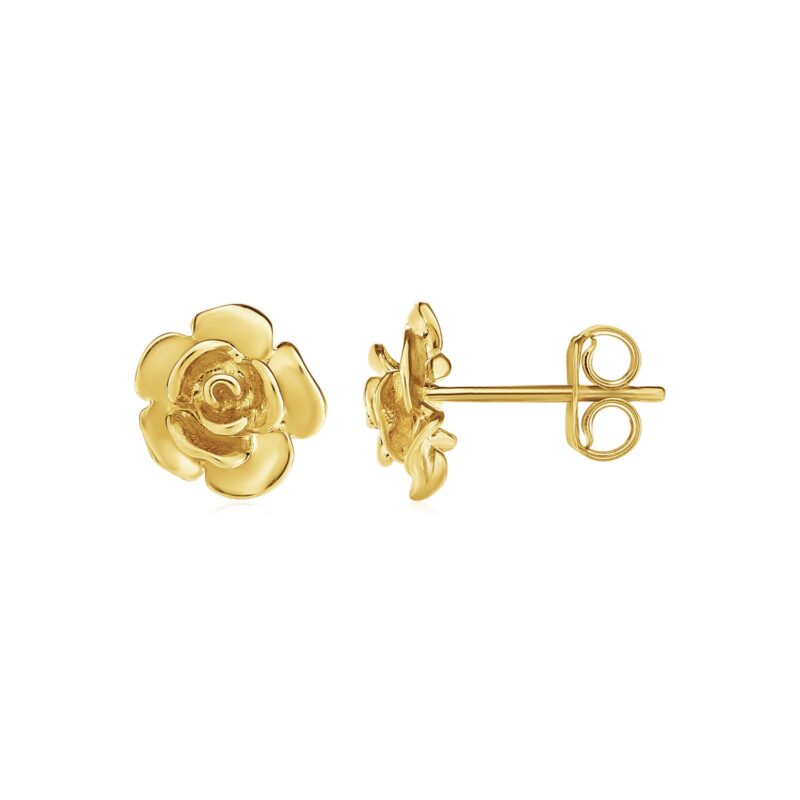 14k Gold Stud Earrings with Roses (9.2mm)