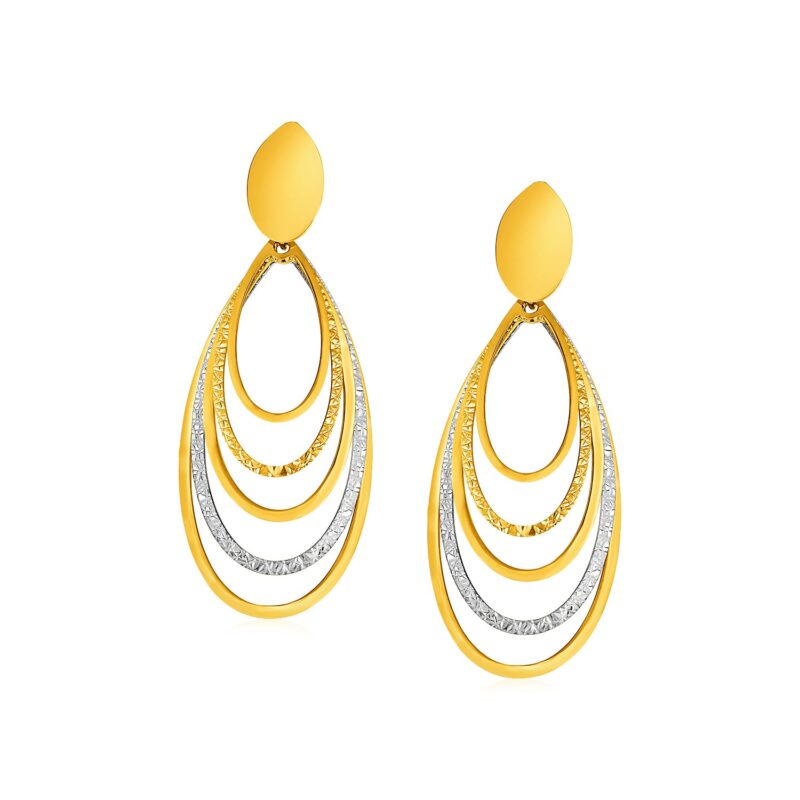 14k Gold Post Earrings with Graduated Ovals Two Tone