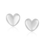 14k White Gold Puffed Heart Shiny Stud Earrings