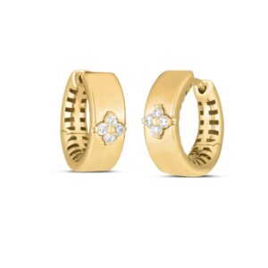14k Gold Diamond Trilogy Clover Hoop Earrings