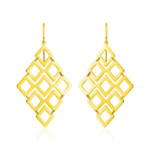 14k Gold Chandelier Earrings Open Diamond Motifs with French Wire