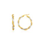 Twisted Wire Round Hoop Earrings 10k Two-Tone Yellow and White Gold