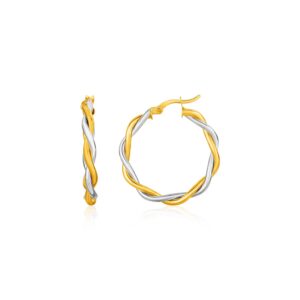 Twisted Wire Round Hoop Earrings 10k Two-Tone Yellow and White Gold