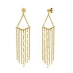 14K Gold Long Chain Tassel Earrings Fringe Design