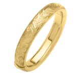 14K Gold Large Bangle Flower and Leaf Engraved 12mm