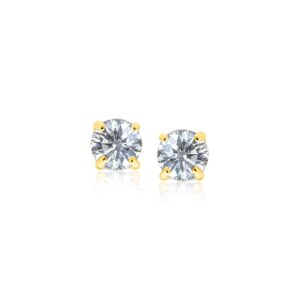 14k Yellow Gold Stud Earrings with White Hue Faceted Cubic Zirconia (4mm)