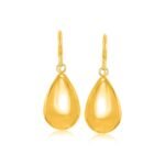 14k Gold Teardrop Drop Earrings Polished Motif