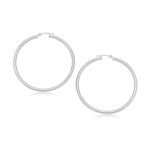 10k White Gold Simple Hoop Earrings Polished (3x30mm)