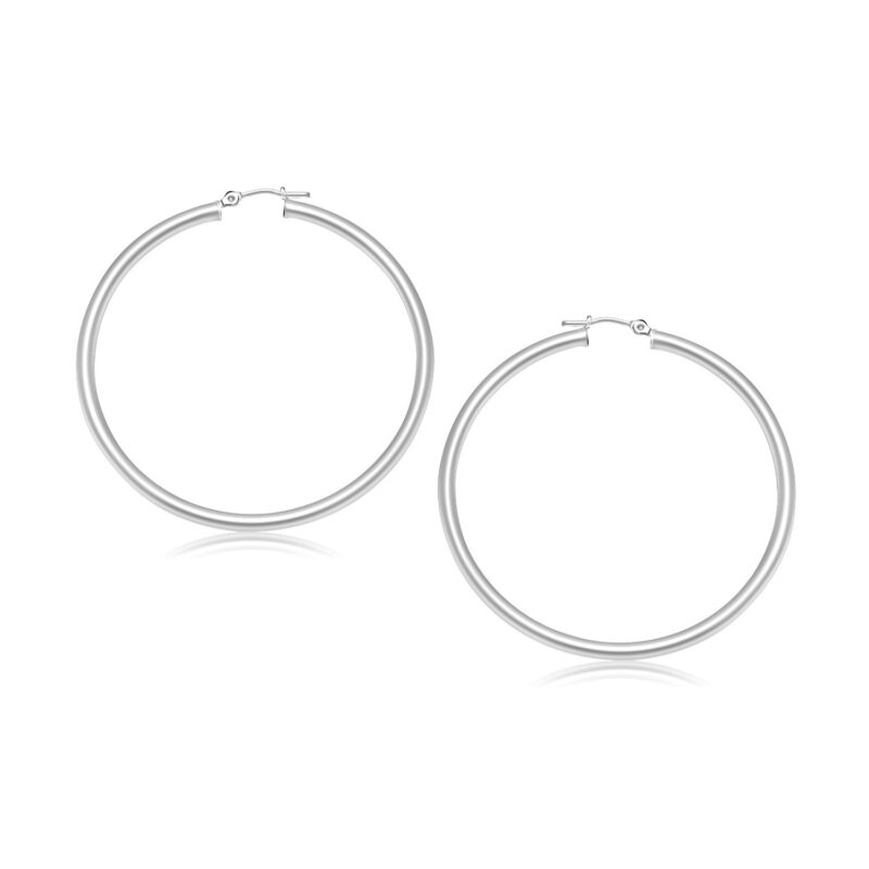 10k White Gold Simple Hoop Earrings Polished (3x30mm)
