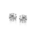 14k White Gold Stud Earrings with White Hue Faceted Cubic Zirconia (7mm)