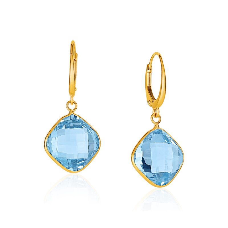 Blue Topaz Drop Earrings with Cushion Briolettes 14k Yellow Gold