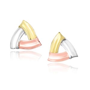 Triangular Open Stud Earrings 14k Tri-Color Rose, Yellow and White Gold
