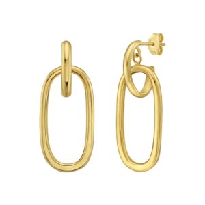 14K Gold Polished Oval Linked Hoop Earrings