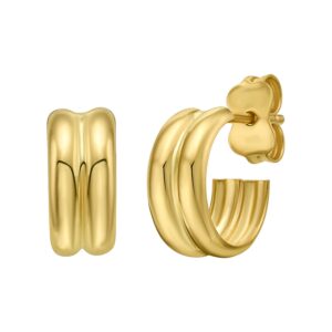 14K Gold Polished Double Row C Hoop Earrings