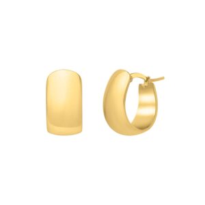 Wide Huggie Hoop Earrings 14K Yellow Gold