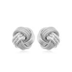 14k White Gold Love Knot Stud Earrings with Ridge Texture