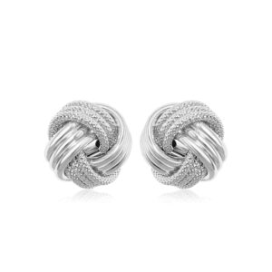 14k White Gold Love Knot Stud Earrings with Ridge Texture