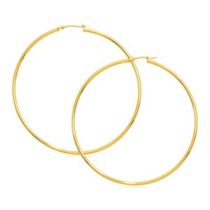 14k Gold Large Hoop Earrings Polished Simple Design (2x70mm)
