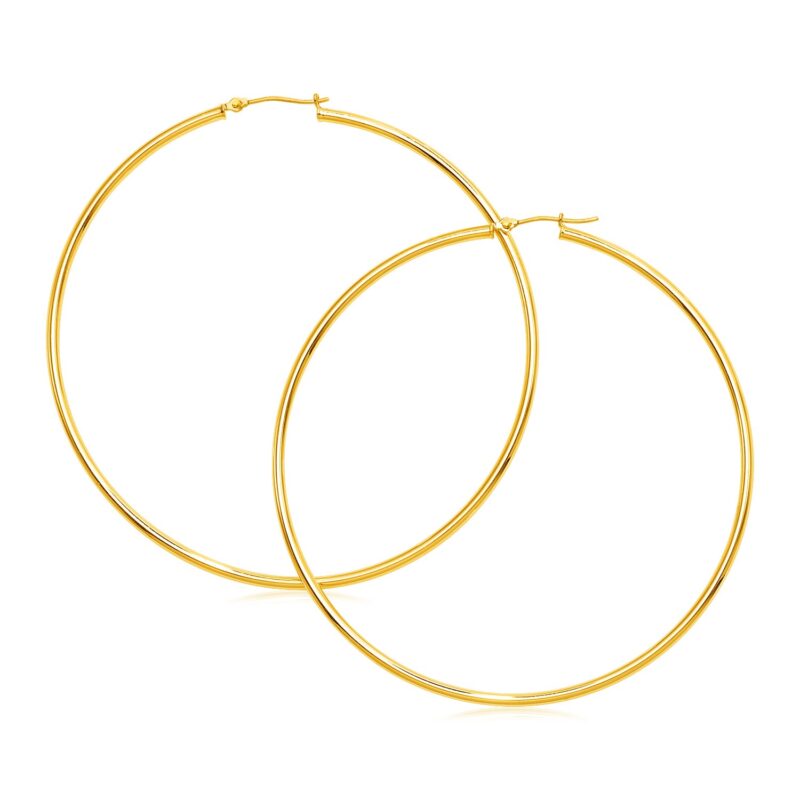 14k Gold Large Hoop Earrings Polished Simple Design (2x70mm)