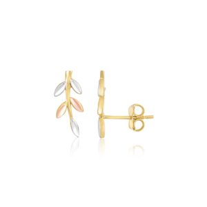 Sprig Climber Stud Earrings 14k Tri-Color Gold