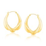14k Gold Scallop Graduated Oval Hoop Earrings