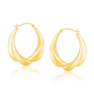 14k Gold Scallop Graduated Oval Hoop Earrings