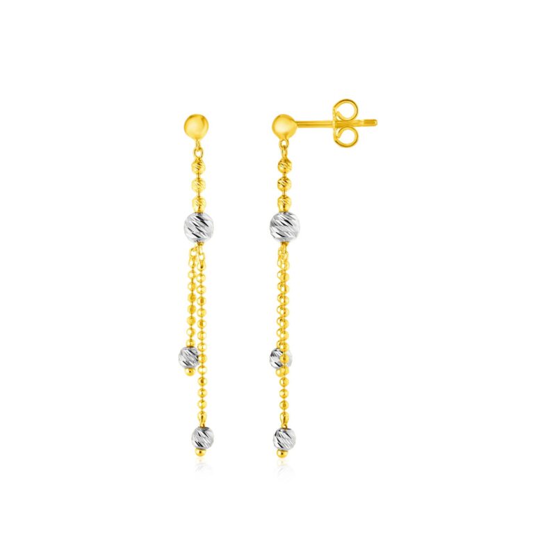 14k Gold Drop Earrings with Textured Beads Two Tone