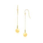 14k Real Gold Disc Drop Earrings Bead and Shiny